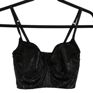 Victoria's Secret Womens Sz 32C Black Shine Very Sexy Velvet Balconet Bra